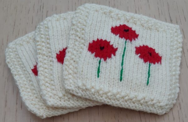 Classic Coaster Collection: Downloadable Knitting Pattern: Three Poppies